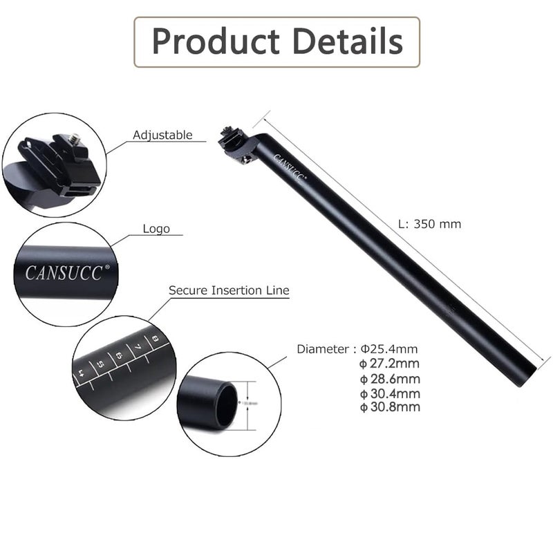 CYSKY 25.4 / 27.2 / 28.6 / 30.4 SeatPost 350mm CYSKY Bike Seat Post Suitable for Most Bicycle Mountain Bike Road Bike MTB MTN BMX (Aluminum Alloy, Black) (25.4*350) - Image 2
